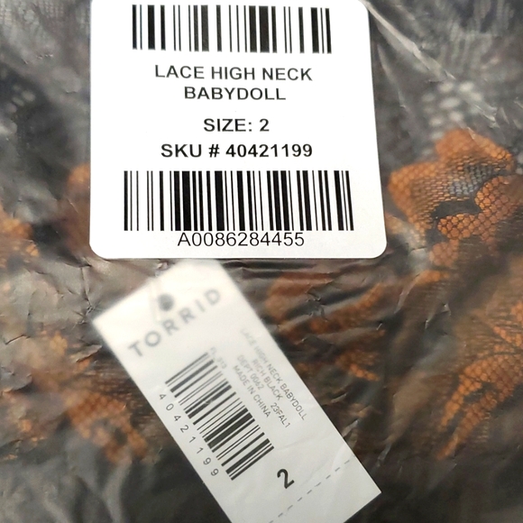 ❤️NWT VINTAGE TORRID LINGERIE LACE WIRELESS BABYDOLL- SHEER HIGH NECK PLUS SSIZE - Picture 5 of 13